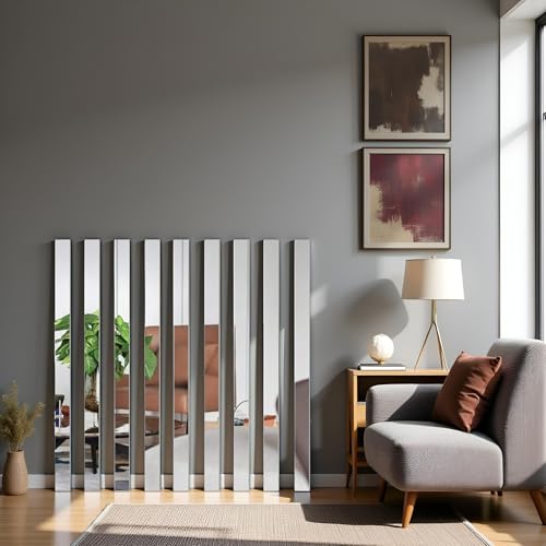 10 Pcs Mirror Wall Stickers Striped Design Mirror Art Tile Decal DIY Self Adhesive Wall Line Border Decals Removable Acrylic Mirror Sheets Wall Sticker and Murals for Home Decor (5 * 20cm)