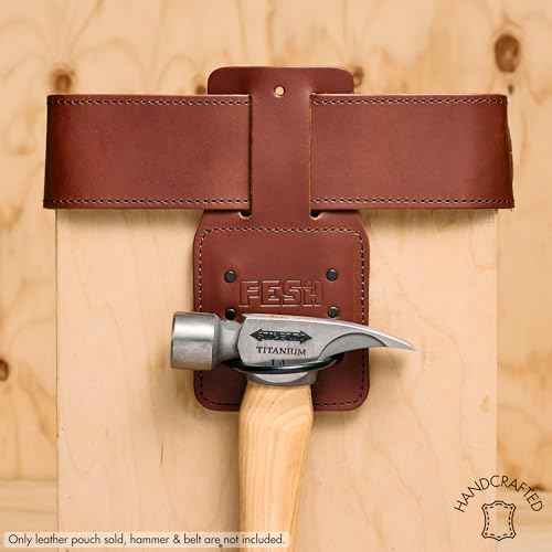 FESA Leather Hammer Holder for Belt - Top Grain Leather Hammer Holster with Steel Hammer Loop & Reinforced Heavy Duty Rivets - Fits Belts up to 3" - Handcrafted