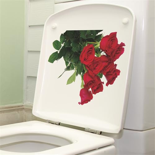 Romantic Red Rose Toilet Decals Red Rose Wall Stickers Bathroom Beautification Decoration Wall Stickers Self Adhesive Pegatinas para Pared