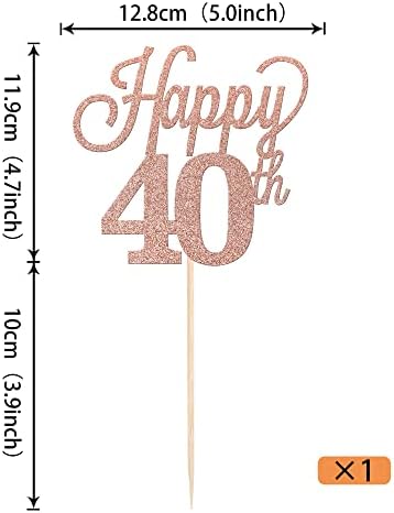 1 Pack Happy 40th Cake Topper Black Glitter Number 40 Forty Birthday Cake Pick Decorations for Cheers to 40 Years Old 40th Birthday Wedding Anniversary Party Supplies Rose Gold