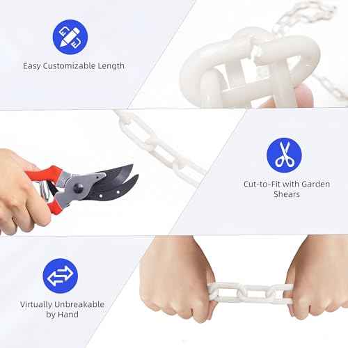White Plastic Chain 50ft, 1.42" Link, High Visibility Plastic Chain Barrier for Crowd Control, Parking Lot, Driveway, Construction, Fence, Indoor & Outdoor