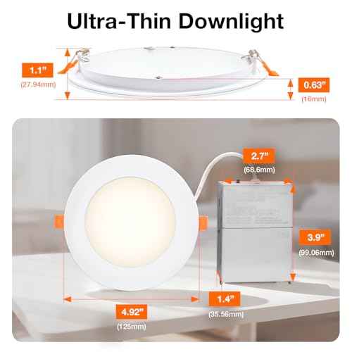 Sylvania 4" Slim Microdisk Downlight, 10W, 5 CCT Select (2700K - 5000K) Recessed Lighting, 700 LMS, 90 CRI, Dimmable, Wet-Rated, White - 6 Pack (61189)