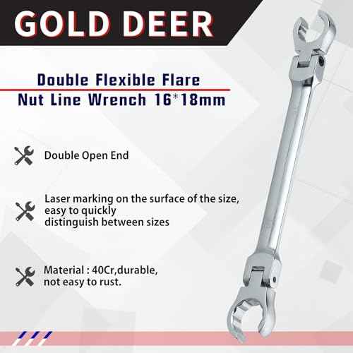 Flex Head Flare Nut Wrench 16 * 18mm Flexible Line Set - Metric Flare Tool for Automotive and Plumbing Repairs - 40Cr Steel