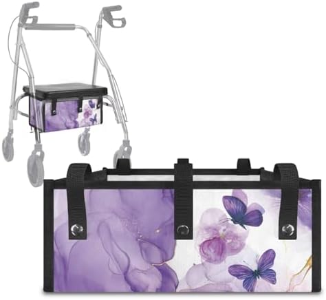 LedBack 3 Pcs Sets Rollator Walker Accessories Purple Marble Print Butterfly Walker Seat Cover Rollator Walker Seat & Backrest Covers, Rollator Storage Under Seat Bag