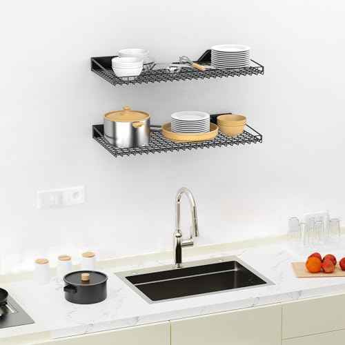 TORACK Wall-Mounted Storage Shelves, Mixed-Size Garage Shelving for Closet & Laundry Room, Heavy-Duty Wall Shelf Holds Up to 65 lbs(Black)