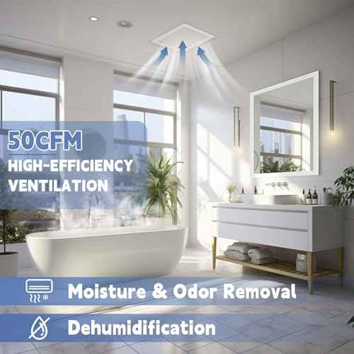 Quiet Bathroom Ceiling Fan,Certified by UL,50 CFM, 1.0 Sones, 4-inch & 3-inch Duct, White, 115V Vent Fan for Bathroom/Shower/Office/Home
