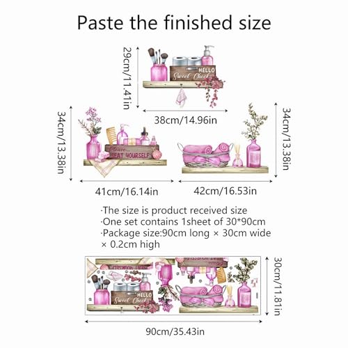 Pink Towel Shelf Wall Stickers, sacinora Cosmetic Brush Organizer DIY Wall Decals Removable Vinyl Peel and Stick for Girls Women Bathroom Restroom Toilet Art Home Decoration