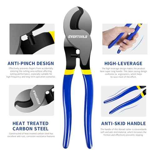 Heavy Duty Cable Cutter, 10-Inch Cable Cutting, High Leverage and Anti-Pinch Design, for Cutting Aluminum Copper Wire Cable - Includes 2 Terminals & 4 Heat Shrink Sleeves