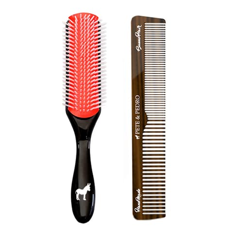 Pete & Pedro Premium Cushion MenÃ¢ÂÂs Styling Hairbrush & Classic Comb Set | 9-Row 8Ã¢ÂÂ Brush & 7Ã¢ÂÂ Retro Hair Comb | Great for Detangling Curly, Straight, Thin & Thick Hair Styles | As Seen On Shark Tank