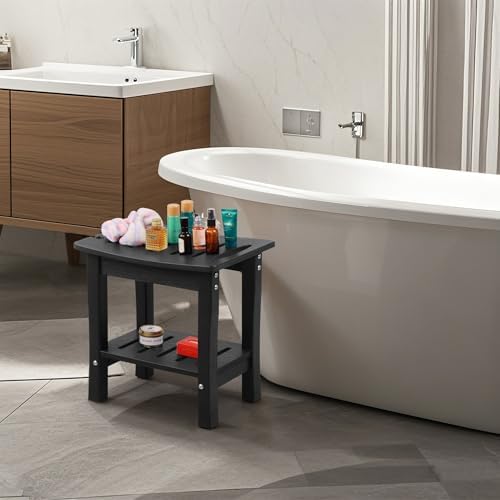 HDPE Waterproof Shower Bench,Shower Seats for Adults Shaving Legs,Shower Stool for Inside Shower 300 Lbs Capacity Black