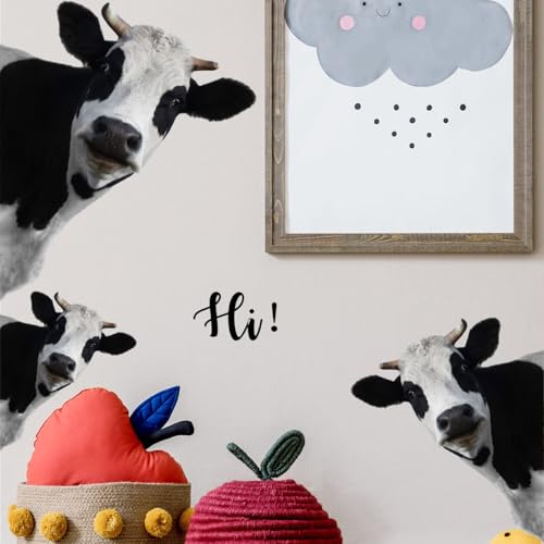 3D Funny Cow Wall Stickers & Murals Removable Cow Head Wall Decals Peel and Stick Vinyl Farm Animal Classroom Window Decor for Kitchen Kids Room Playroom Car Door Home Wallpaper