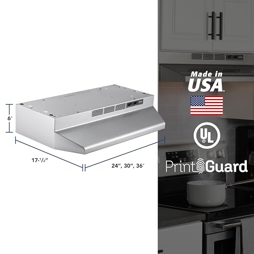 Broan-NuTone 4130SF Fingerprint Resistant Ductless Under-Cabinet Range Hood, 30-Inch, Stainless Finish with Print Guard