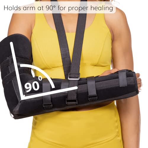 BraceAbility Posterior Long Arm Splint - Elbow Immobilizer Right or Left Forearm Brace with Support Sling for Fractures, Post-Surgery Recovery, Tendonitis, Bursitis, Ulnar Nerve Pain Relief (L)