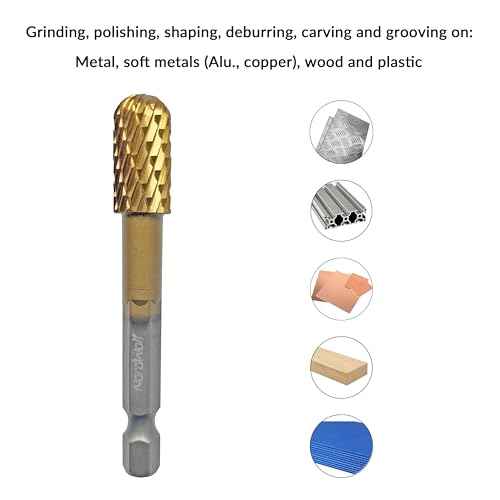 NordWolf 5-Piece Rotary Burr Carving Rasp Files Set, with 1/4" Hex Shank for Metal, Soft Metal, Wood & Plastic Deburring, Shaping, Grooving, Polishing and Grinding