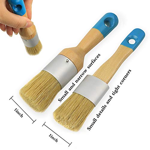 MAXMAN Chalk Paint Brushes for Furniture, 2 Pack Small Wax Brush Set, Stencil Brush, Professional Natural Bristle Brushes for All Furniture Paint and Fusion Mineral Paint, Milk Paint, No Shedding