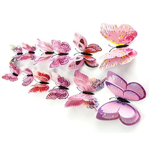 Mixed of 12PCS 3D Pink Butterfly Wall Stickers Decor Art Decorations¢®¡© (2*Pink)