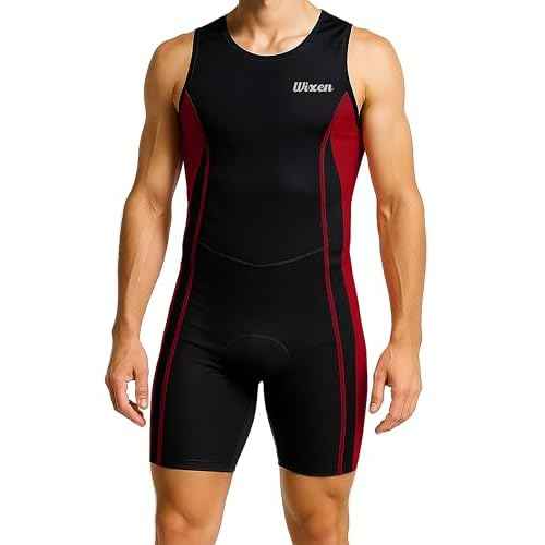 Wixen Men¡¯s Triathlon Suit ? Padded One-Piece Sleeveless Trisuit with Rear Zipper for Running, Swimming, Cycling