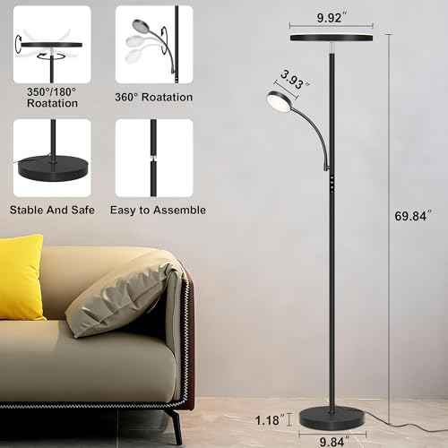 Floor Lamp-42W/4200LM Super Bright Floor Lamp,Dimmable 2-in-1 LED Standing Lamp with Reading Light,69" Tall Standing Lamp with Remote & Touch Control,Modern Floor Lamps for Bedroom,Living Room,Office
