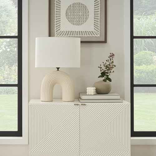 Nourison Home 21" Off White Textured Arch Table Lamp for Bedroom, Living Room, Console, Entryway