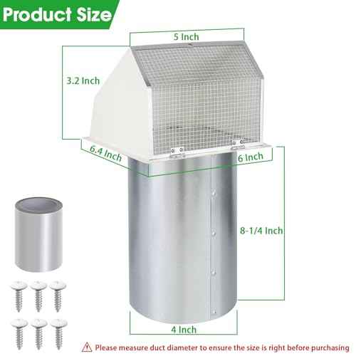4 Inch Dryer Vent Cover Outside Hooded Wall Vent with Screen and Damper, Exhaust Vent Wall Mount Exterior Wall Vents Cover Cap for Dryer Ventilation&Outdoor Air Exhaust,Galvanized Steel,White