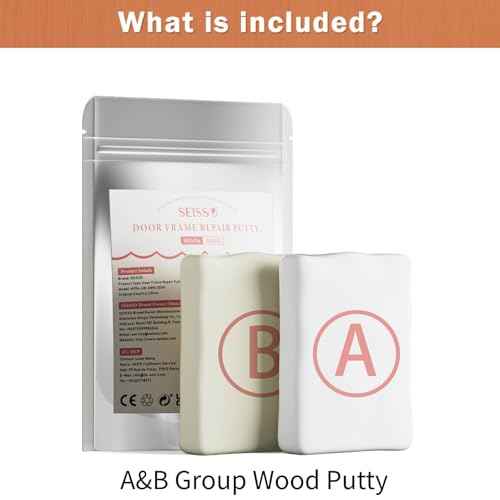 SEISSO Wood Filler, A/B Epoxy Wood Putty for Door Frame Repair, Quickly Repair for any Defective Wooden Furniture - Wodd Cracks, Holes, Gouges, Paintable & Stainable (200g/7.05 Oz)