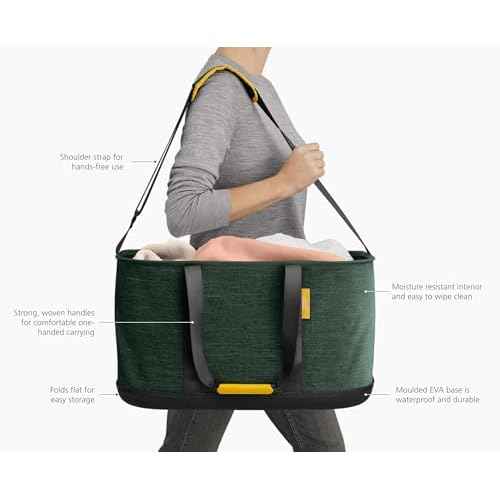 Joseph Joseph Hold-All Collapsible 45L/11.89 Gallon Outdoor Washing Laundry Basket with Shoulder Strap, Durable Fabric, Waterproof Base (Dark Green)