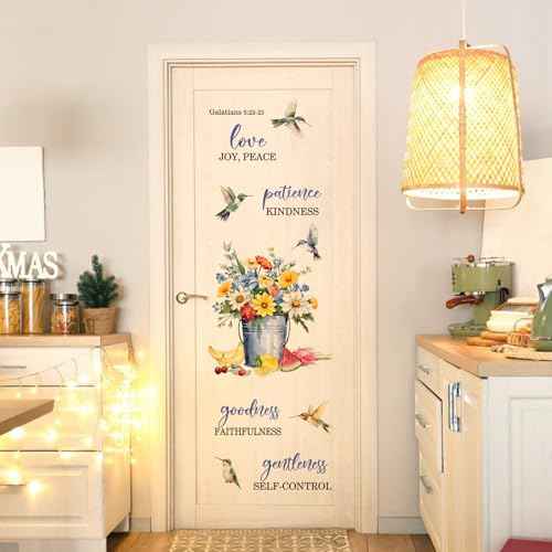 Yovkky Fruit of The Spirit Spring Flower Birds Inspirational Wall Decals Stickers, Motivational Quote Hummingbird Daisy Floral Home Bedroom Decor, Positive Bucket Living Room Kitchen Decorations