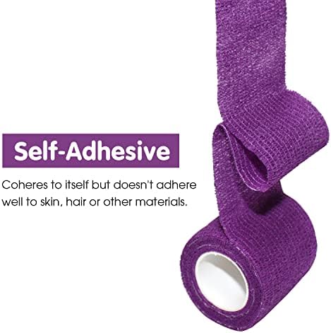Self Adherent Cohesive Bandage 2"x5 Yards First Aid Bandages Stretch Sport Athletic Wrap Vet Tape for Wrist Ankle Sprain and Swelling,Purple(12 Rolls)