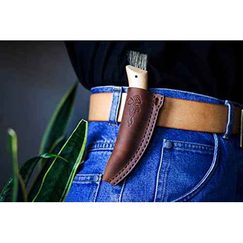 Leather sheath for mushroom knife Opinel is designed to be carried in a pocket, bag on a belt or neck - Y2S