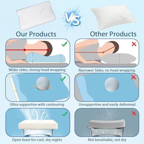 Memory Foam Pillows - Cervical Neck Pillow for Pain Relief, Ergonomic Side Sleeper Pillow for Sleeping, Orthopedic Contour Neck Pillows for Neck and Shoulder Pain with Cooling Pillowcase, Cream