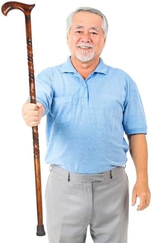 Wood Cane 36 Inches Natural Classic Wood Walking Stick Fancy Canes Ergonomic Wood Cane for Seniors (Elegant Derby Handle)