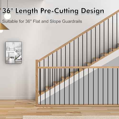 10 Pack Iron Stair Balusters, 36"" Balusters for Staircase Interior, Stair Spindles Hollow Single Basket with Knuckles Double Twist 1/2"" Square Metal Stair Wrought Iron Balusters, Black