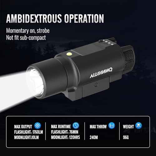 1750 Lumen Tactical Flashlight with Bottom Moonlight lamp, Rechargeable Pistol Light with Strobe/Momentary Compatible with Picatinny Rail