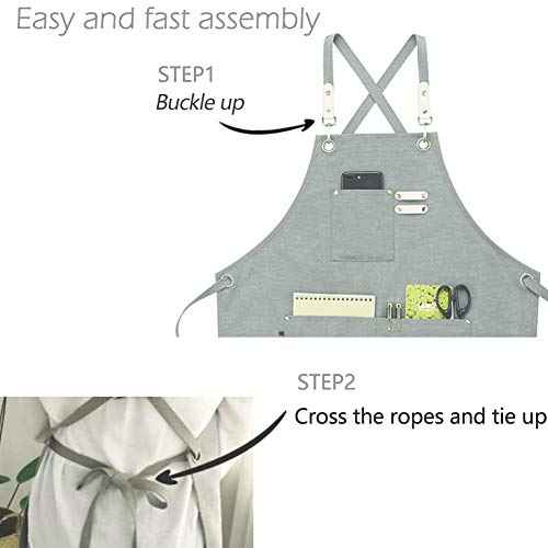 NEWGEM Cotton Denim Apron with Pockets for Women Chef Kitchen Cooking Gardening Painting
