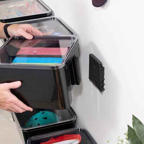 iDesign Storage Bin with Lid & Wall Mount Bracket, The Wallspace Collection ? 16" x 12" x 8", Clear Bin