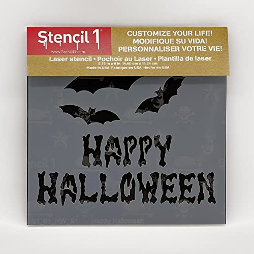 Stencil1 Happy Halloween Stencil - Pumpkin Carving Reusable Stencils for Painting Decorating Decor on Walls, Fabric & Furniture Art Craft 5.75" x 6"
