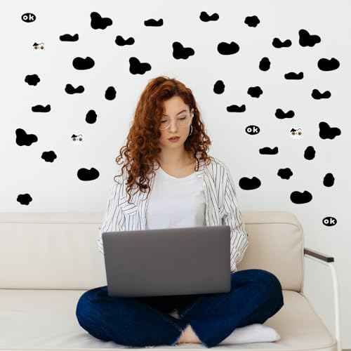 408 Pcs Cow Print Stickers, 12 Sheets Self-Adhesive Cow Spot Pattern Print Wall Art Decals Black Waterproof Peel and Stick Vinyl Decals for Wall Car Laptop Water Bottle Home Decor