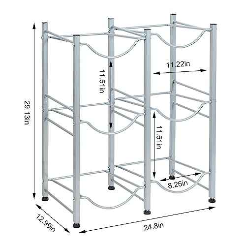Nandae Water Cooler Jug Rack, 3-Tier Heavy Duty Water Bottle Holder Storage Rack 5 Gallon Water Jug Holder for 6 Bottle, Sliver