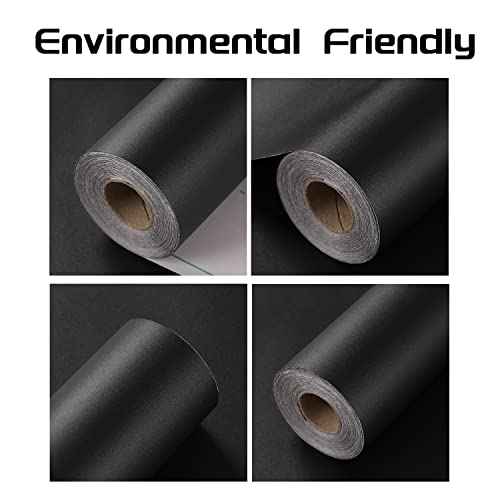Black Contact Paper - 15.7 x 98 Inch Peel and Stick Wallpaper, Matte Black Wallpaper, Self Adhesive and Removable Decorative Contact Paper for Cabinets,Stand Liner, Table and Door Makeover Decor