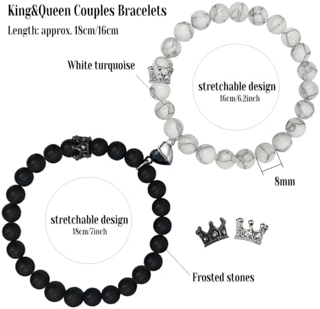 Ymeeaa Couples Bracelets King&Queen Crown His and Her Bracelets Heart Matching Bracelets Long Distance Relationship Gifts for Boyfriend and Girlfriend on Anniversary Couples Jewelry for Women Men