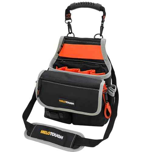 MELOTOUGH Electrician Tool Pouch Bag with Shoulder Strap Tool Belt Pouch with Rain Cover and Electrical Tape Strap,Hammer Holder Electricians Tool Bag (20 Pockets)