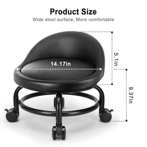 Rolling Stool with Backrest Low Height Rolling Stools, Low Roller Stool Chair, Roller Seats for Home, Office, Garage, Shop, Library