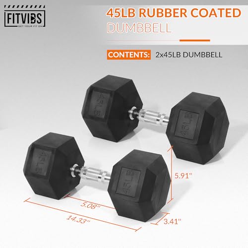 Fitvids Hex Rubber Coated Dumbbells Hand Weights Pairs for Exercises and Fitness and Home Gym, Pairs