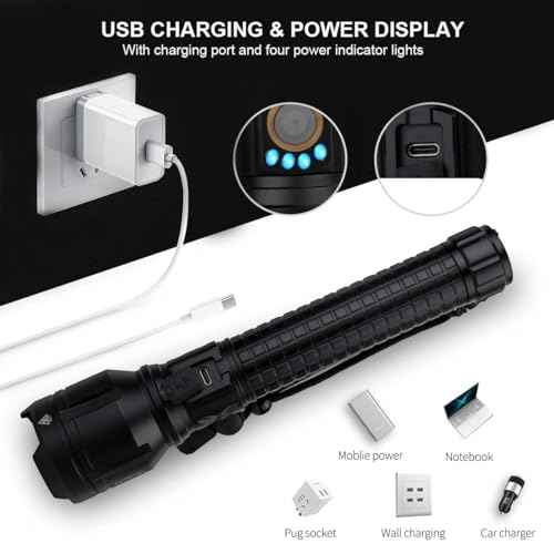LBE Rechargeable Brightest LED Flashlight, 90,000 High Lumens Super Bright Powerful Flashlight with 5 Modes, IPX7 Waterproof Handheld Large Flash Light for Emergencies Camping
