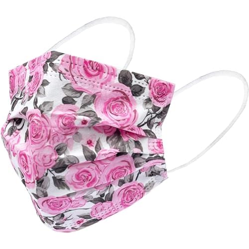 Disposable Floral Print Safety Mask 3 Layer Protection Face Mask for Adults 50 pcs (Rose print)
