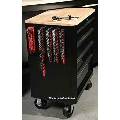 ARES 71181-3/8-Inch Drive Magnetic Socket Organizer - Aluminum Rail Stores up to 12 Sockets and Keeps Your Tool Box Organized