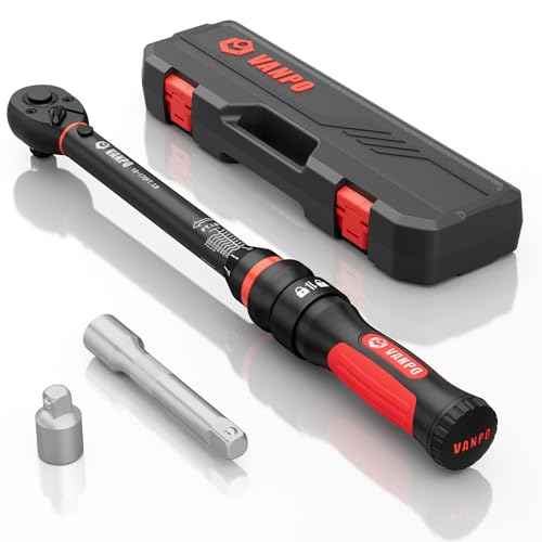 VANPO Torque Wrench 1/2-Inch Drive, 10-170.0ft.lb/13.60-230.5Nm,72 Tooth, TRP+ABS Plastic Handle, Click Torque Wrench with 1/2" to 3/8" Adapter & 125mm Extension Bar for Moto, Automotive Maintenance