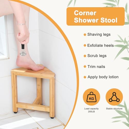 TYYIHUA 13.2" Shower Foot Rest for Shaving Legs,Corner Shower Stool, Small Bathroom Bench Suitable for Small Shower Spaces-Waterproof Shower Stool for Inside Shower Triangle