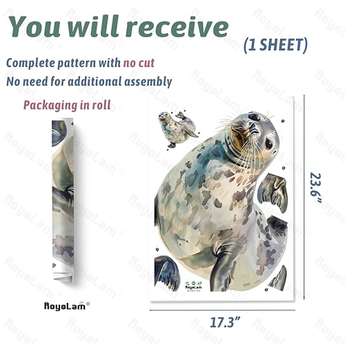 Lifelike Seal Wildlife Wall Decal Nursery Animal Wall Sticker Removable Peel and Stick Wall Art Decor for Kid Baby Classroom Preschool Living Room Playroom Bedroom School