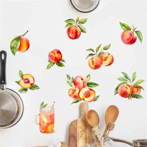 Pink and Tender Refreshing Peach Fruit Wall Decals Colorful Peach Wall Stickers Restaurant Kitchen Wall Decor Pegatinas para Pared